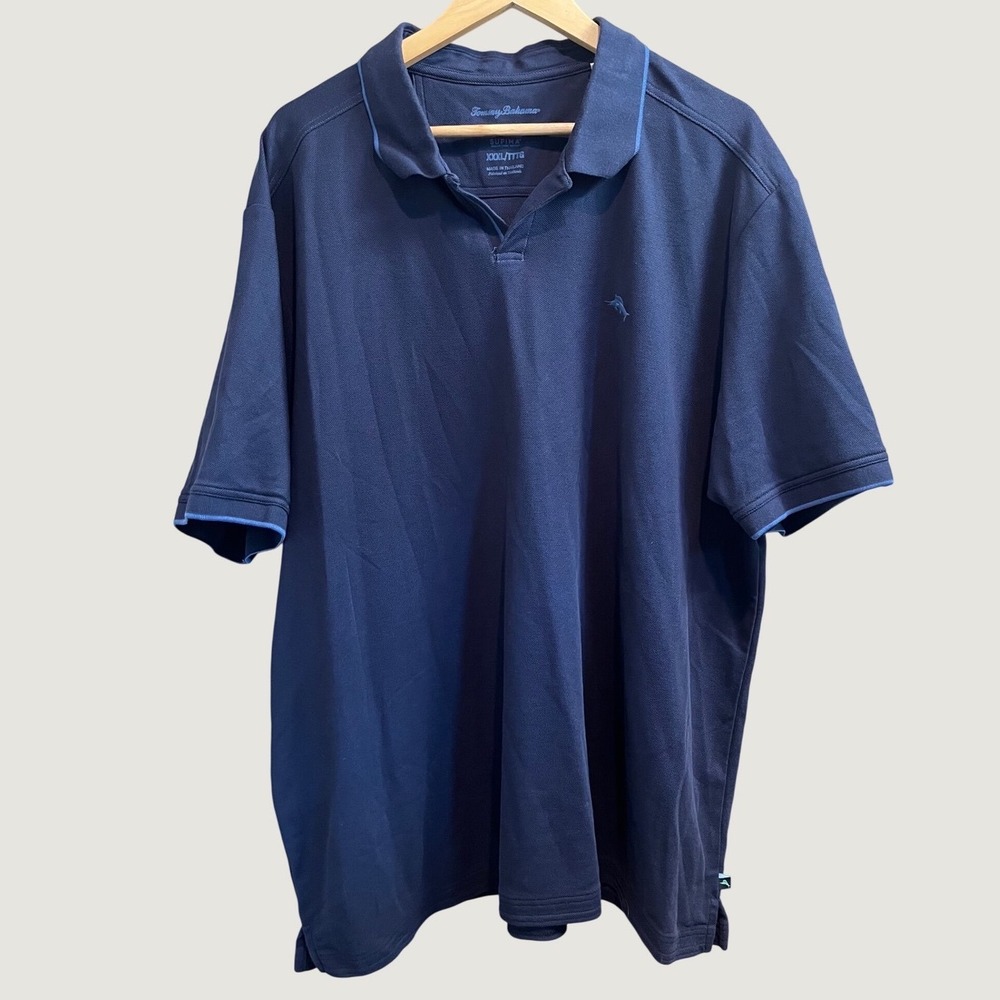 Tommy Bahama IslandZone Polo Mens XXXL Navy Blue Buttonless Supima Cotton Shirt